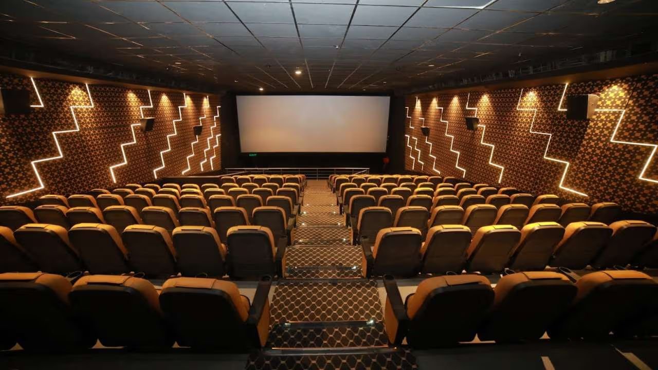 Cineverse Multiplex Uppal auditorium with the screen and chevron cove lighting