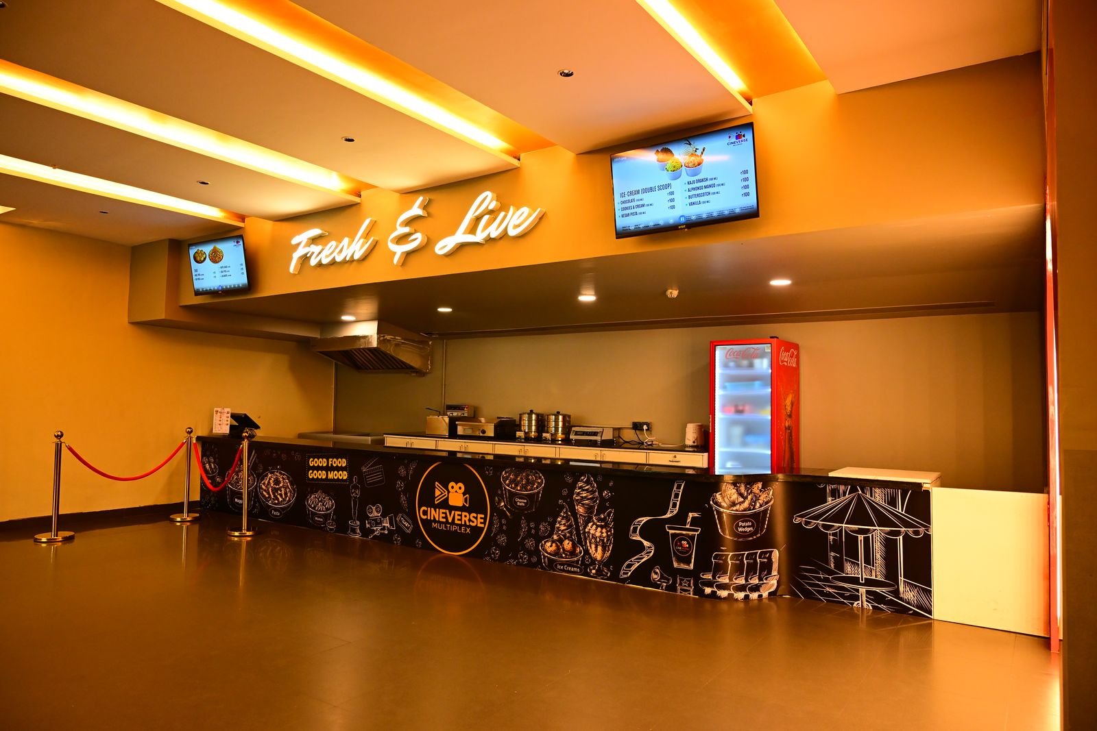 The Fresh & Live hospitality counter at a Cineverse Multiplex